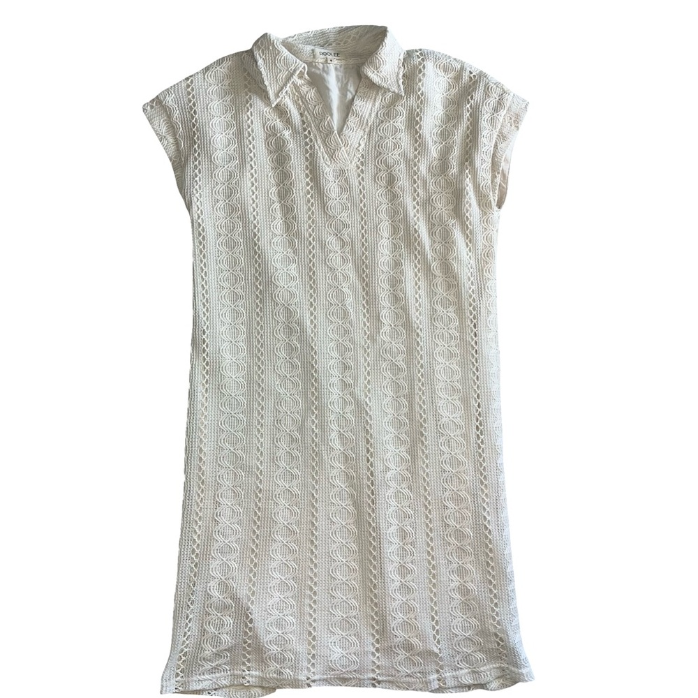 Roolee Cream Knit Textured Collard Dress Size Small